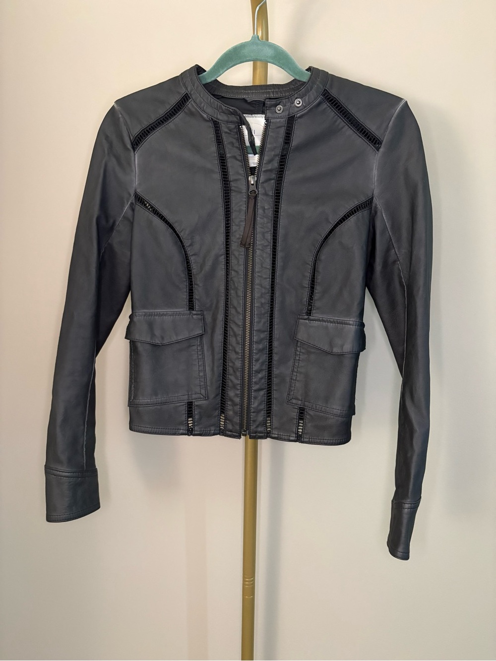 Anthropologie Hei Hei Women’s Grey Faux Leather Moto Jacket